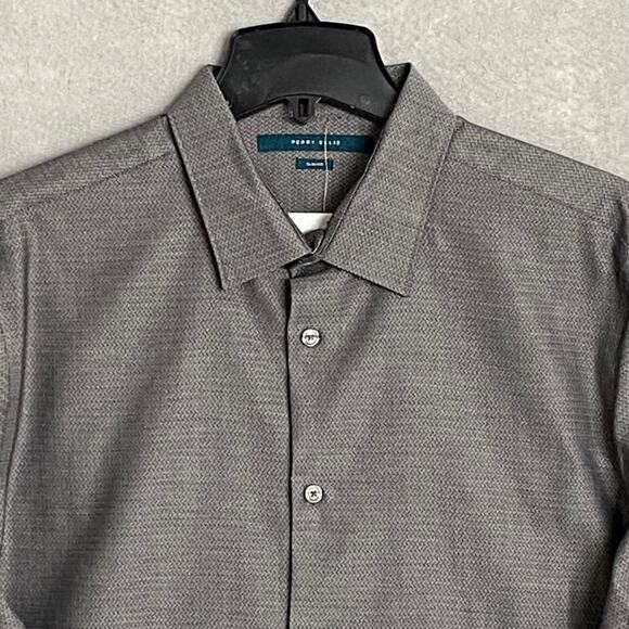 Perry Ellis Men's XL Button-Up Dress Shirt Slim Fit Gray Micro Chain Print NWOT - Picture 3 of 11